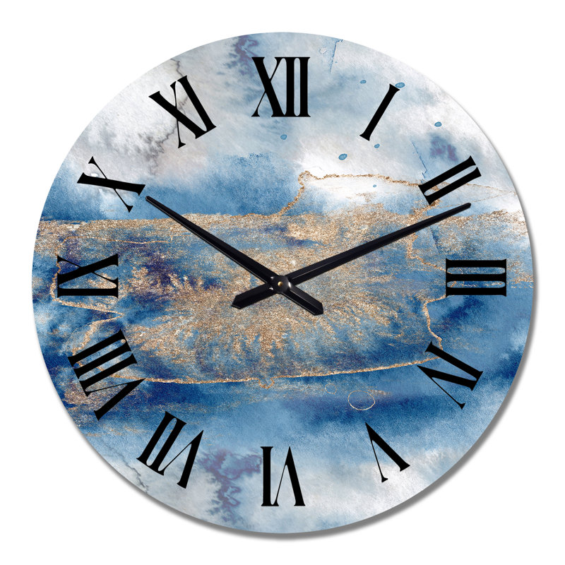 Horloge murale moderne abstraite bleu et or I, Grand