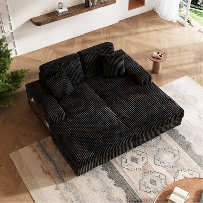 Convertible combination Sofa, corduroy fabric, fluffy modern sleeper Sofa chair, oversized combination living room double lounge chair, Black