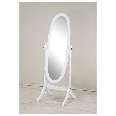 Miroir de plancher traditionnel de style Queen Anne au fini blanc avec verre ovale inclinable