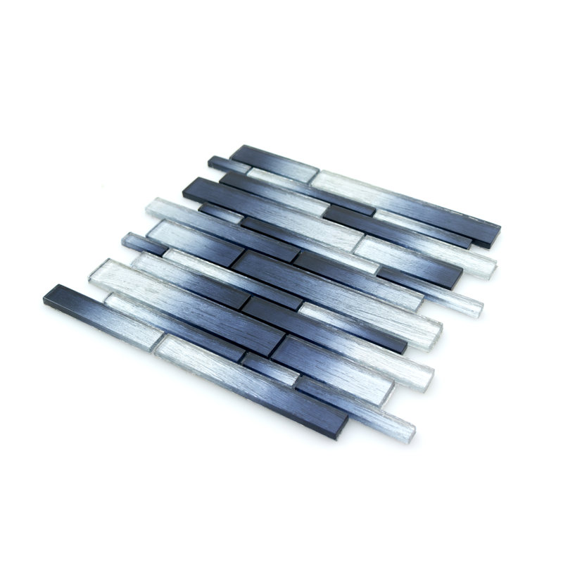 Foil Random Sized Interlocking Glass Mosaic Tile, Silver/Denim Blue