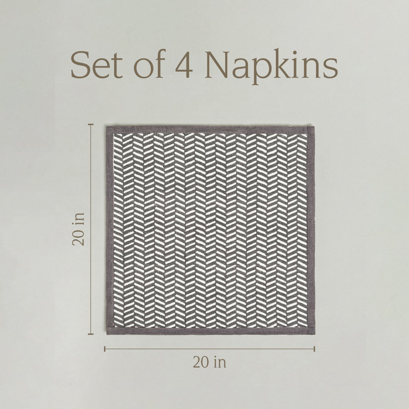 over&back Hand-Blocked Napkins, Set of 4, Gray Herringbone
