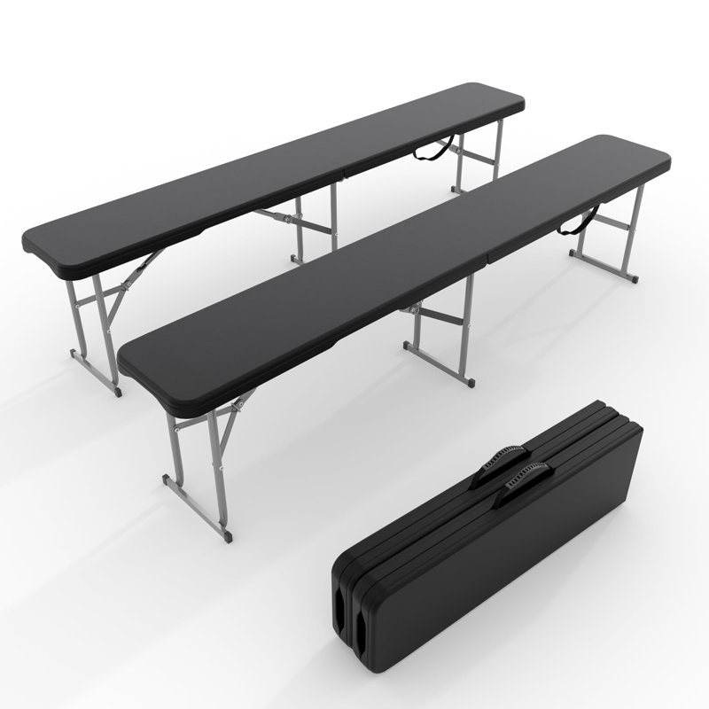 Ensemble de 2 bancs pliables en deux pliables de 6 pieds avec poignée de transport, siège d'équipe robuste et portatif, capacité de 770 lb pour une utilisation intérieure et extérieure