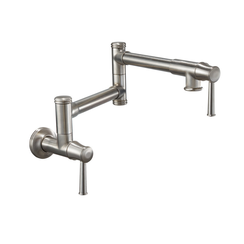 Davoli Pot Filler - Dual Handle Wall Mount - Traditional, Polished Brass