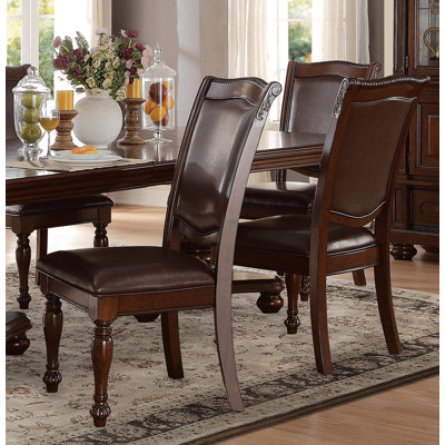 Dining Wooden Side Chairs Set Of 2 Faux Leather Upholstery Home Furniture