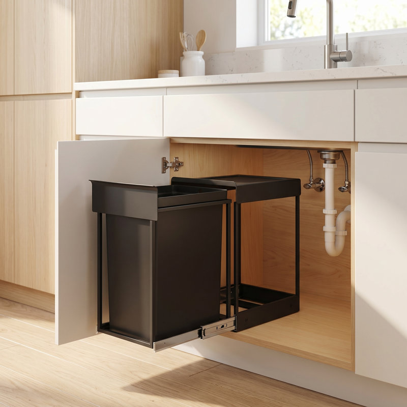 Pull-Out Trash Bin For Kitchen Cabinet, Waste Bin, 20 L, ABS Lid, Steel Frame, Black