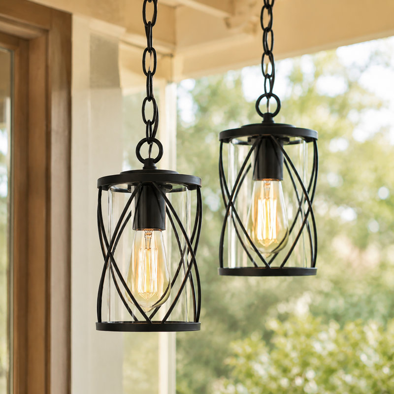 Lanternes suspendues d'extérieur 1 lumière avec cylindre en verre transparent à hauteur réglable (ensemble de 2)
