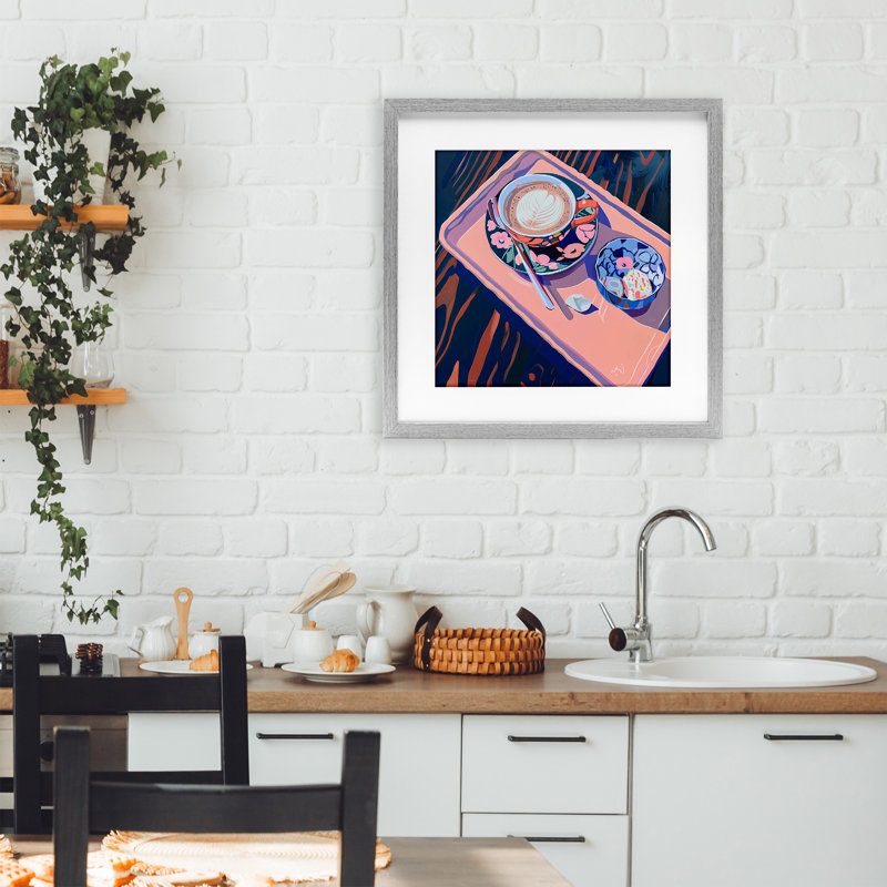 «Vibrant Modern Latte Tray», impression encadrée sous verre, design par Walker Noble, H 16 po x l 16 po, Cadre de ferme gris