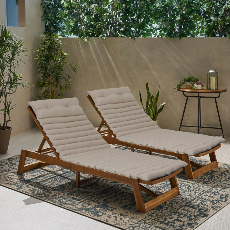2Pcs Set Outdoor 72.83'' × 23.62'' Chaise Lounge Cushions, Khaki
