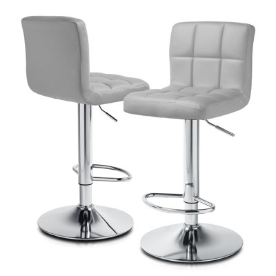 Faux Leather Swivel Bar Stools, Adjustable Counter Height Barstools Chair with Backrest and Footrest