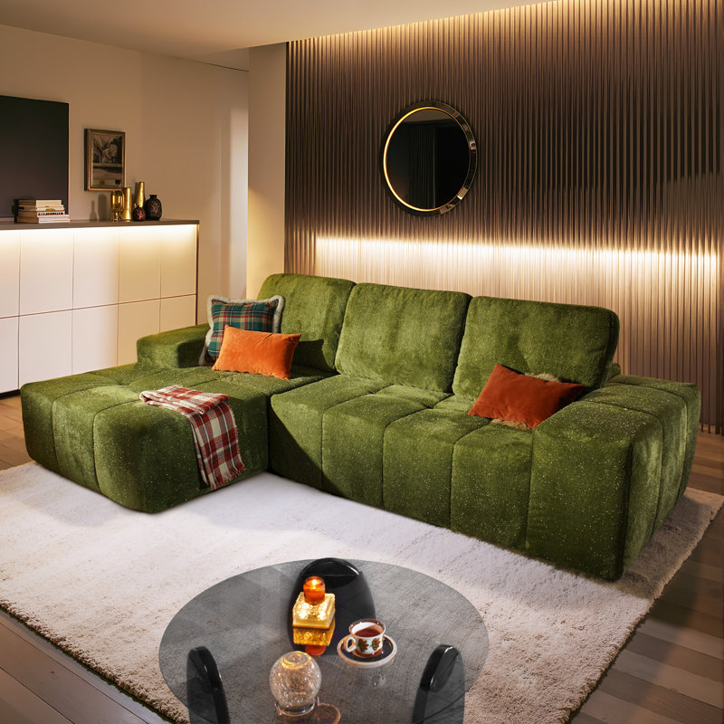 Canapé modulaire en tissu lurex argenté 2 pièces Boneless, Polyester vert, Orienté à gauche (vu de face)
