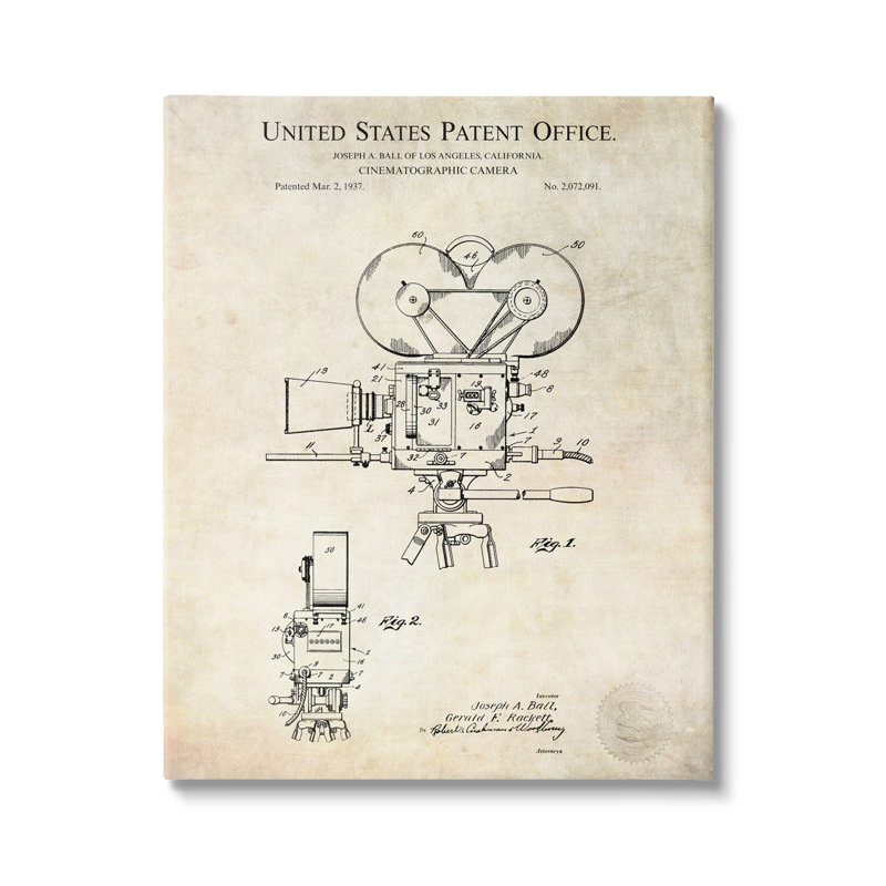 Conception détaillée d'un brevet de caméra cinématographique, Plaque murale, L 16 po x H 16 po