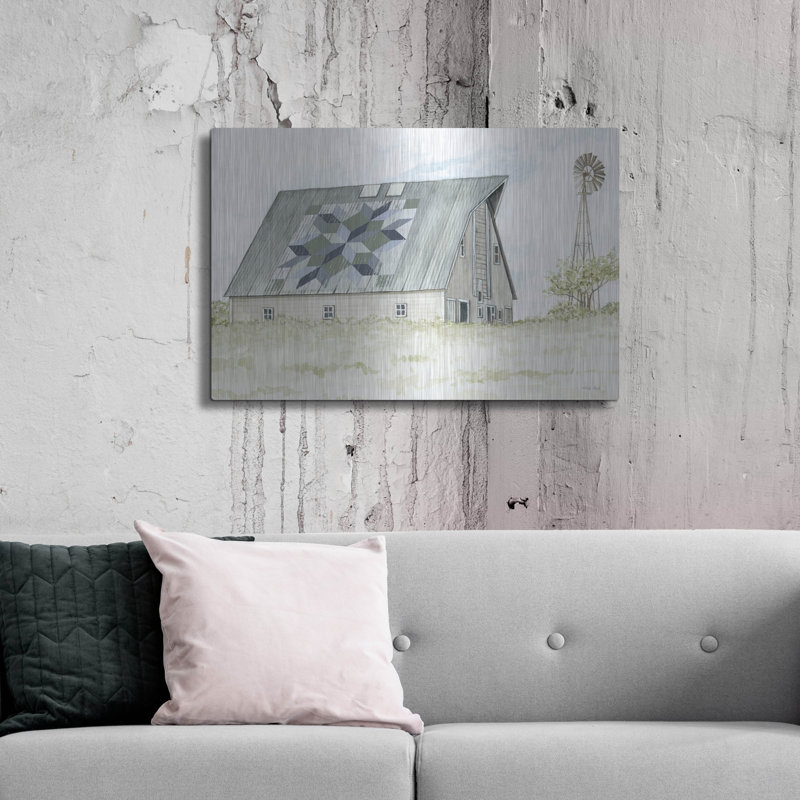 Art mural en métal luxueux «Wheat Creek Barn» par Cindy Jacobs, 36 po x 24 po