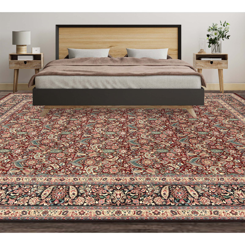 Tapis bleu marine et vin de haute qualité noué à la main