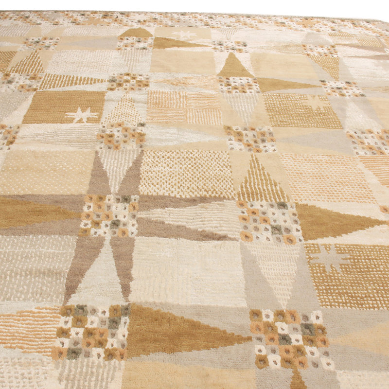 Rug & Kilim’S Scandinavian-Inspired Geometric Beige Cream Wool Rug, Rectangle 5' x 7'