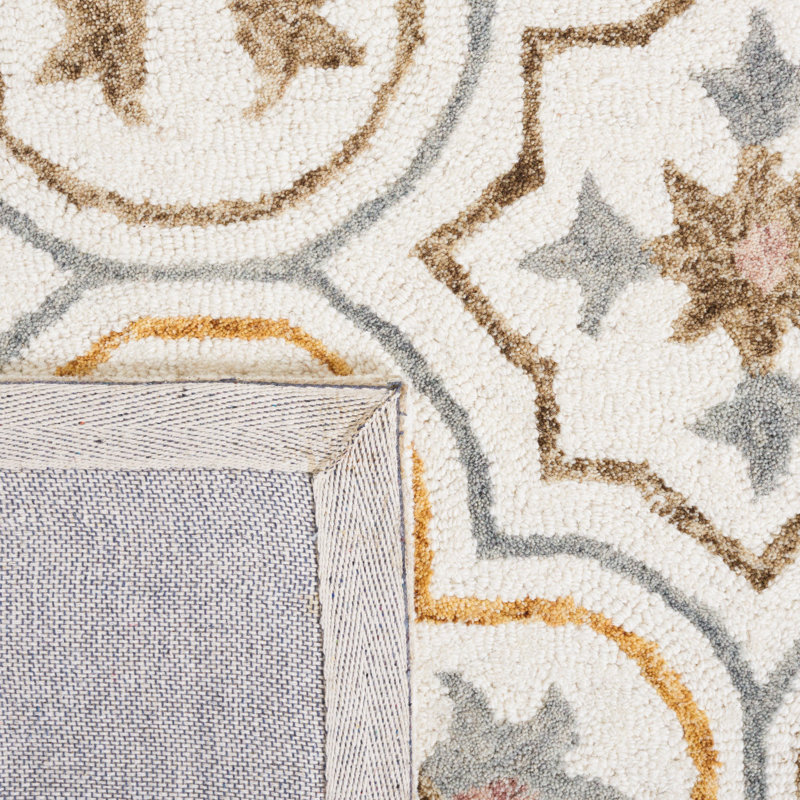 Caleia Micro-Loop Hand Tufted Wool/Cotton Floral Rug in Gray/Orange/Ivory, Runner 2'3" x 9'