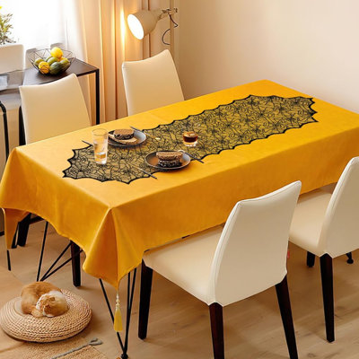 2pcs 14 x 48 Inch Halloween Table Runner Halloween Decorations Black Lace Spider Web Table Runner for Halloween Table Decor Spiderweb Table Runners La