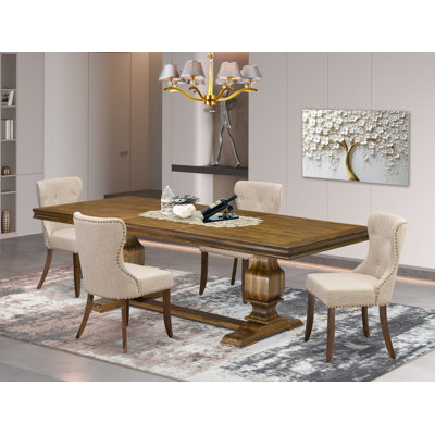 Kitchen Dining Set consists of a Mid Century Dining Table and Linen Fabric Dinning Chairs with Button Tufted Back - (Finish Option).
