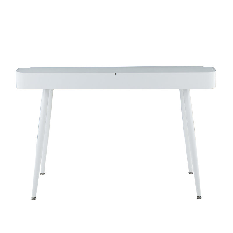 Bureau contemporain en bois blanc et naturel avec pieds en acier et tiroirs coulissants