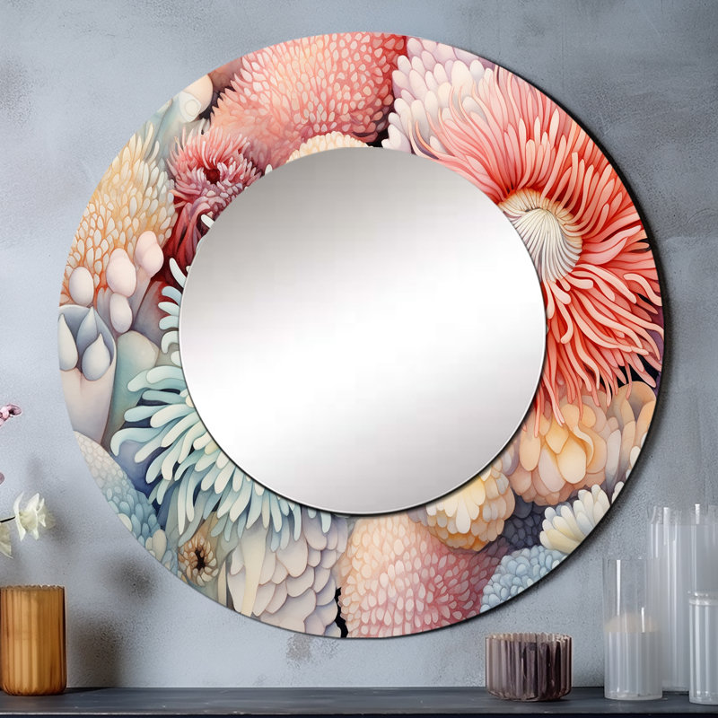 Rodemie anémone de mer pastel élégant - miroir décoratif coraux, 36 po x 36 po