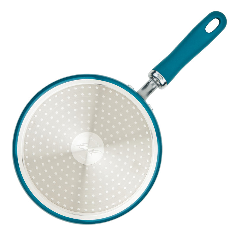 Teal 2-Quart Aluminum Nonstick Straining Saucepan with Glass Lid