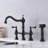 Bridge Dual Handles Kitchen Faucet In Matte Black, With Pull-Out Side Spray, Brass, Rust, , 360-Degree Rotating Coherent Nozzle Faucet, Black Flowing