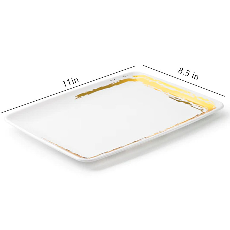 Disposable Whisk Collection Oval Serving Tray Accent 6.5 inches x 17.5 inches, White/Gold, 4