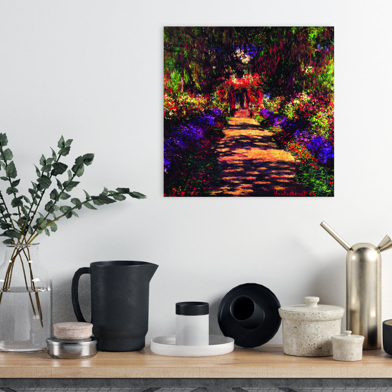 Pathway In Garden At Giverny Classic Colorful Traditional Flower Wall Art Print by Claude Monet - 1 Piece Wrapped Canvas Wall Art