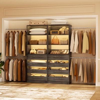 3.55Ft-15.3Ft DIY Closet Rack Combination, Including 6 Clothes Hanging Rods (2 Spare Rods), 8 Drawers And 6 Storage Shelves