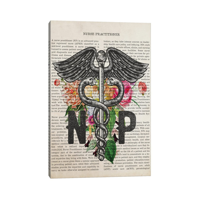 NP, Infirmière praticienne avec fleurs, impression sur toile tendue, H 12 po x l 8 po x P 0,75 po