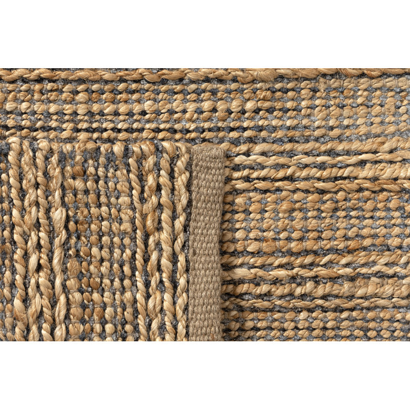 Modern Farmhouse Handmade Natural Fiber Jute Indoor Area Rug with Cotton Backing, Rectangle 2' x 3', Tan/Gray