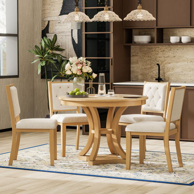 5-Piece Retro Functional Dining Table Set Extendable Round Table And 4 Upholstered Chairs For Dining Room And Living Room by Horizon Living