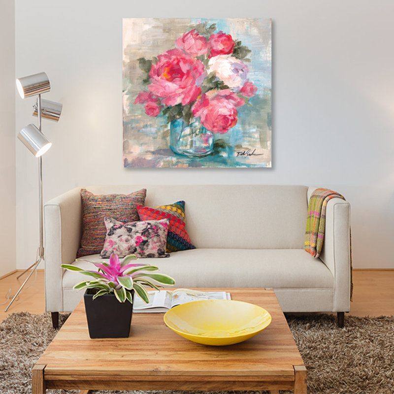 «Summer Roses I» par Debi Coules - reproduction imprimée, H 12 po x l 12 po x P 0,75 po, Toile tendue, Pas de tapis