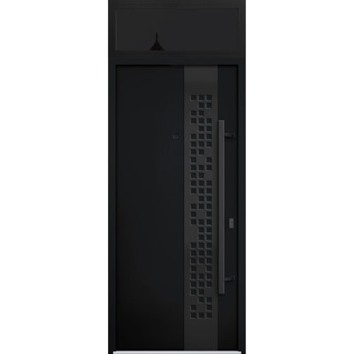 Porte d'entrée extérieure prémontée en acier Deux 6078, fini émail noir, fenêtre latérale, style moderne, peinte en métal, largeur 36 po x hauteur 80 + 16 po, ouverture à gauche vers l'intérieur