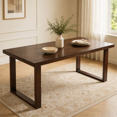 Table de salle à manger rectangulaire en bois massif de 180 cm, style moderne du milieu du siècle, idéale pour la salle à manger ou le bureau à domicile.