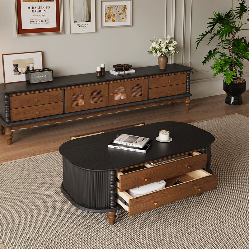 Meuble télé en bois de noyer rétro, H 22,05 po x L 78,74 po x l 15,75 po