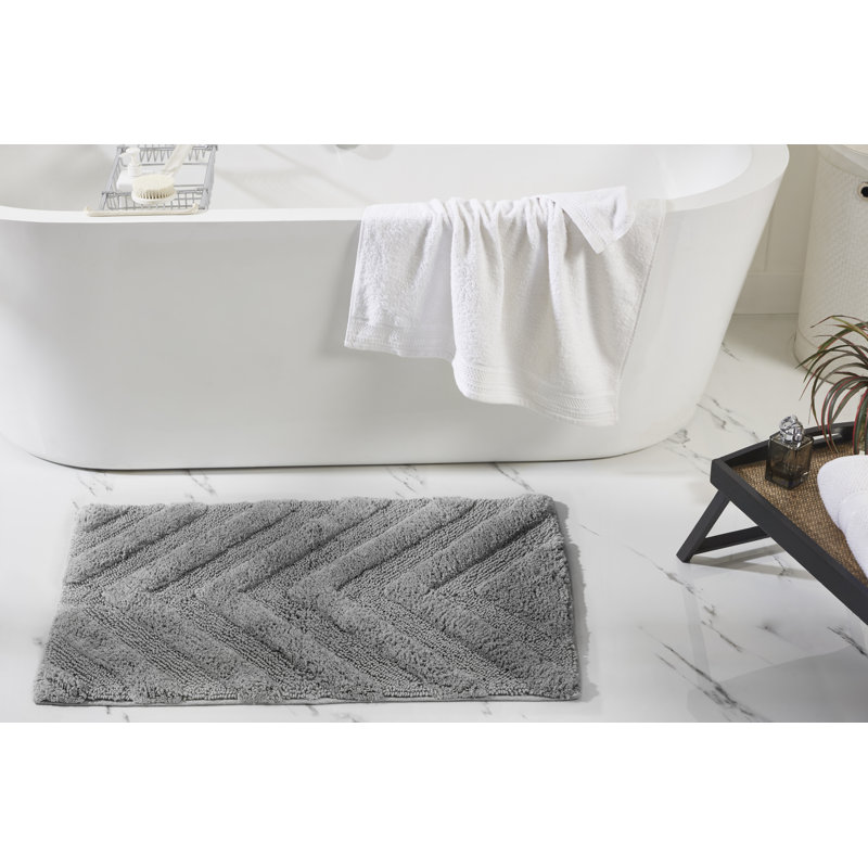 Branston 100% Cotton 1990 GSM Tufted Bath Rug with Non-Slip Backing, OEKO-TEX Certified, Machine Washable, Luxurious Chevron Pattern, Ultra Soft & Absorbent Bathroom Rug, 21" x 34" Rectangle, Gray