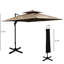Parasol de patio décalé avec base, rotation à 360 degrés, conception à double plateau, 8 nervures, inclinaison sans effort, manivelle, parasol à café, base incluse, plateau double à 360 °, facile