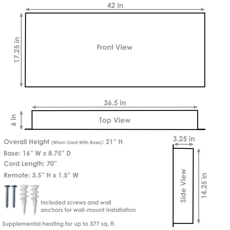 Foyer électrique d'intérieur 42 "Einya, H 21 po x l 42 po x P 8,75 po