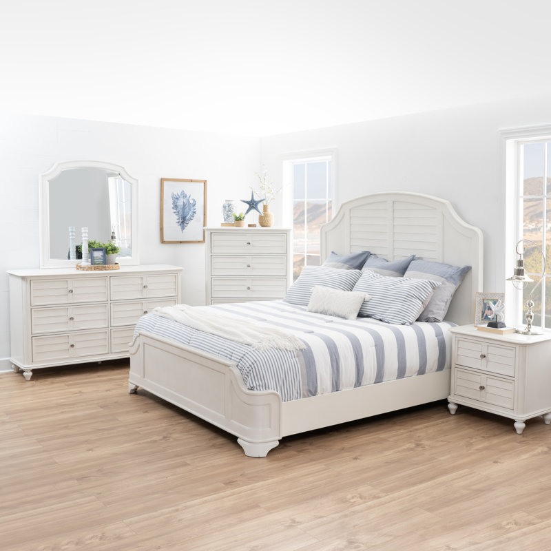 Kaufmann White King 5PC Bedroom Set, 5 Pcs: Bed, 2 Dressers, Nightstand, Mirror, King