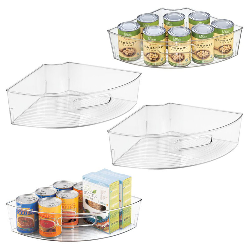 iDesign Set of 4 Lazy Susan 1/4 Wedge Bins with Handles - Clear