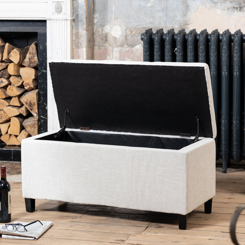 Ahri 98cm Wide Rectangle Solid Colour Standard Ottoman with Storage, Beige