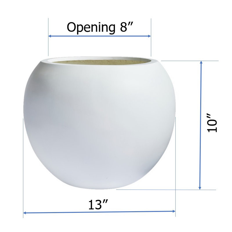 Dorlis Fiberstone Pot Planter, White, 10" H x 13" W x 13" D