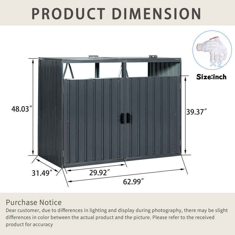 La poubelle contient 2 poubelles en métal pour le rangement des ordures, en acier inoxydable galvanisé, une remise pour la cour de jardin