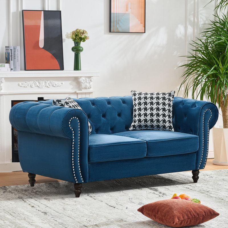 Selita 64.96" Velvet Loveseat Sofa With Nailhead, Royal Blue
