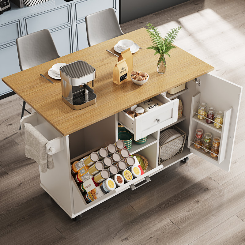 Wood Kitchen Island, White
