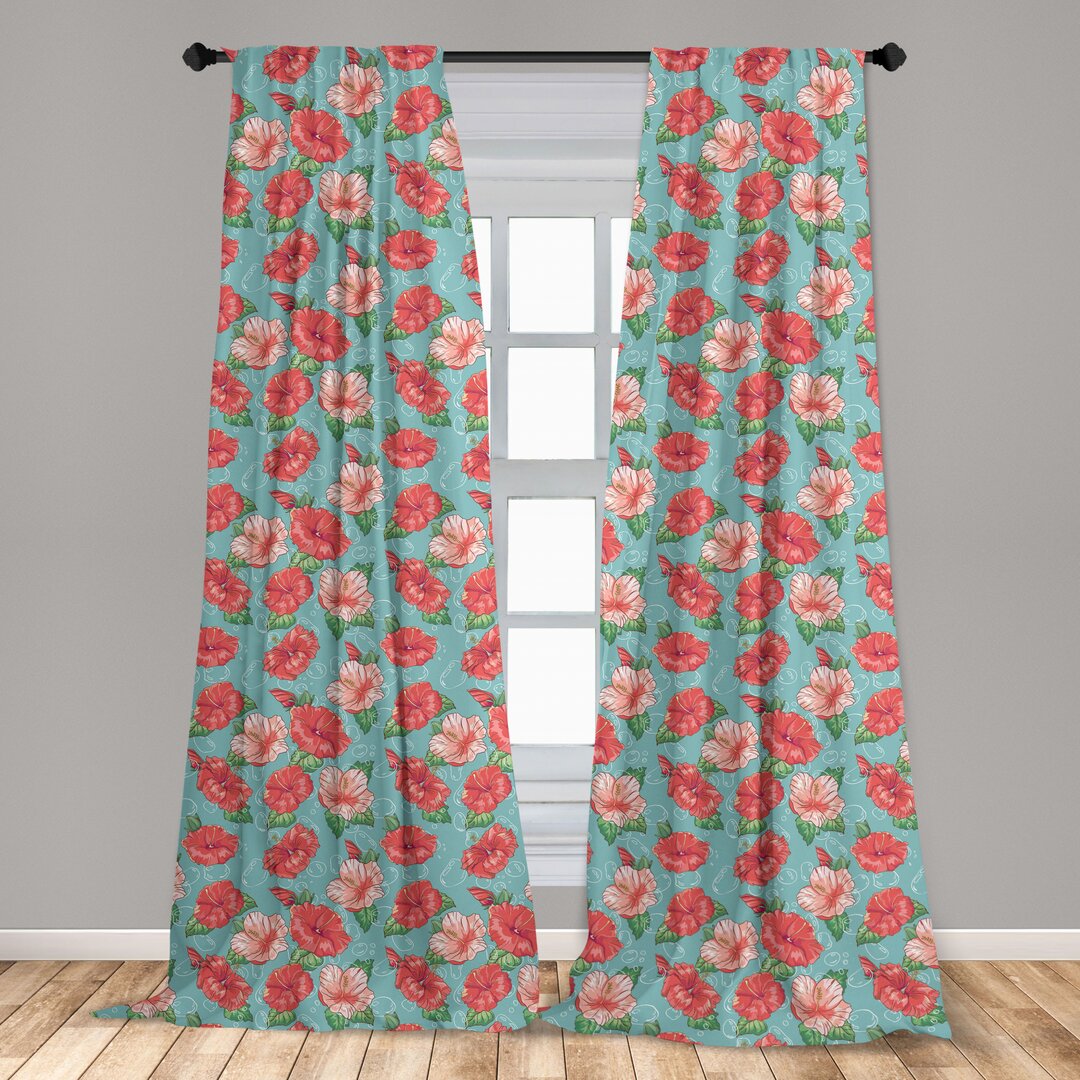 Fenstervorhänge, Leichtes Dekor, Tropic Blumen und Blasen, Hibiskus, Teal Coral