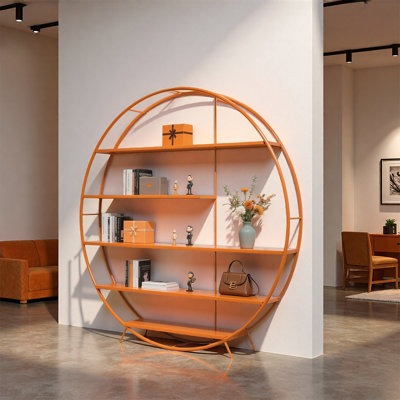 Orange Metal Round Art Display Shelf