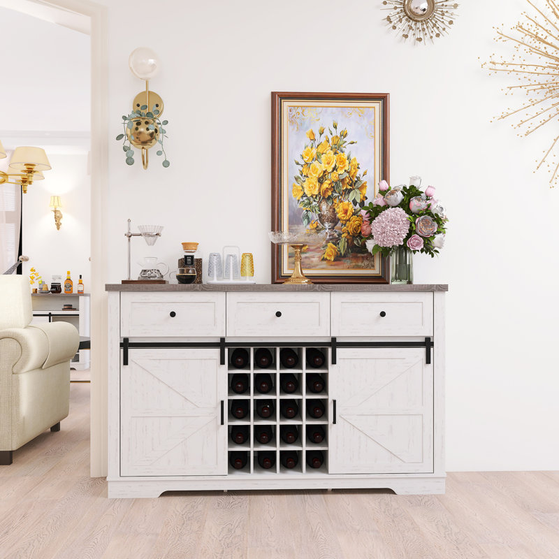 58.1" Width Farmhouse Sideboard Buffet With 3-Drawer And Wine Storage
