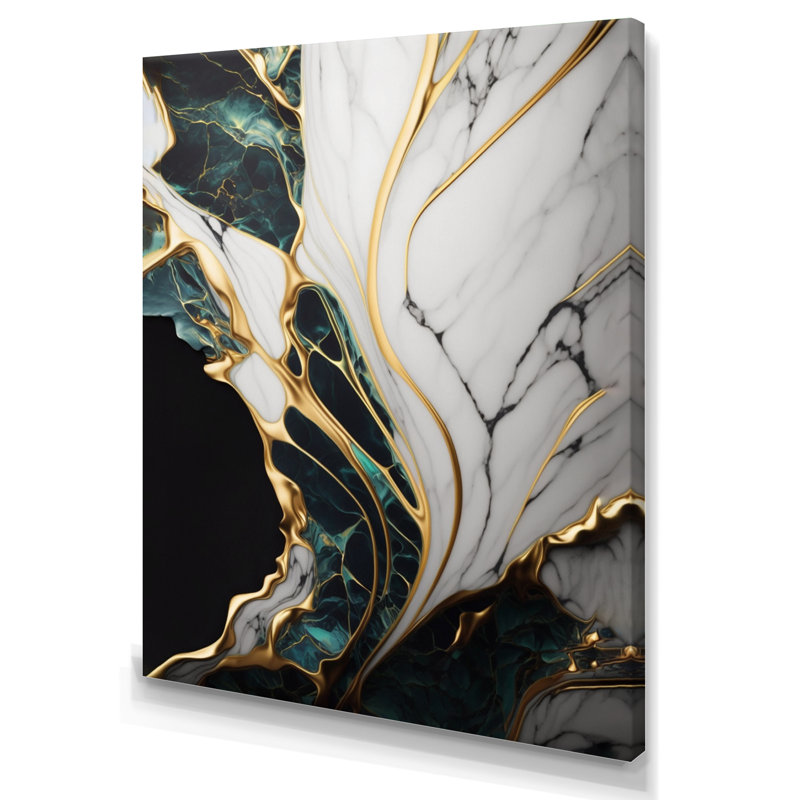 " Abstract Geode Gold And Green Marble III ", 30" W x 40" H, Wrapped Canvas