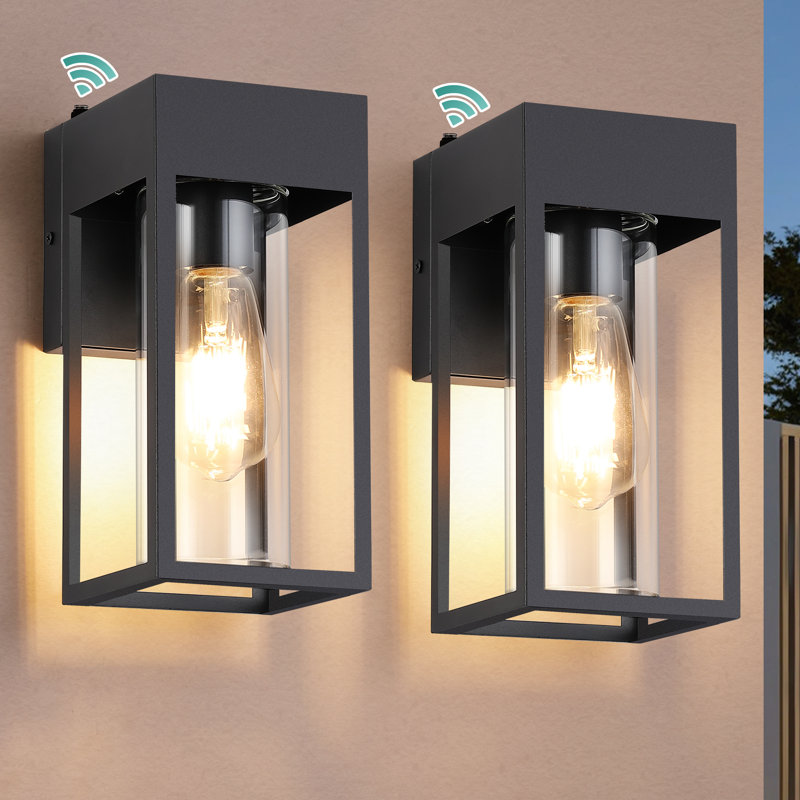 Applique murale d'extérieur imperméable avec verre transparent Modern Dusk to Dawn Sensor , Noir mat